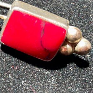 RED TURQUOISE Earrings signed ATI 925 Mexico.  99.9 percent Silver Pierced